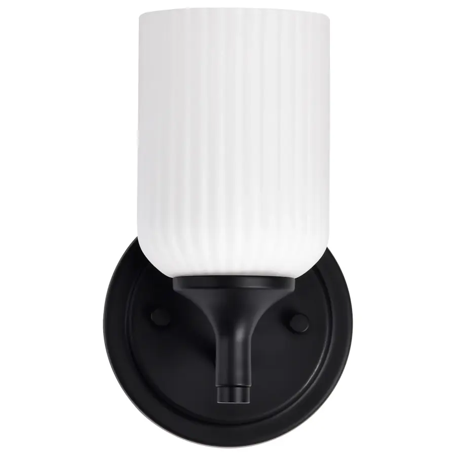 Solara 1-Light Wall Sconce in Matte Black with Frosted Ribbed Glass - Image 9