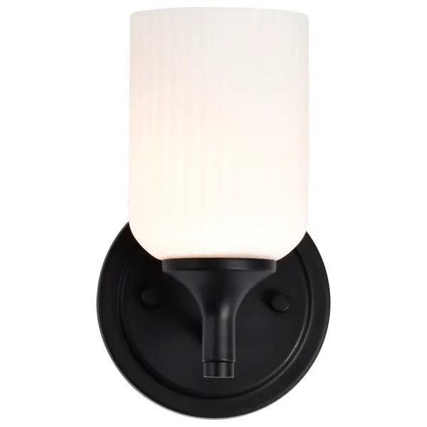 Solara 1-Light Wall Sconce in Matte Black with Frosted Ribbed Glass - Image 10