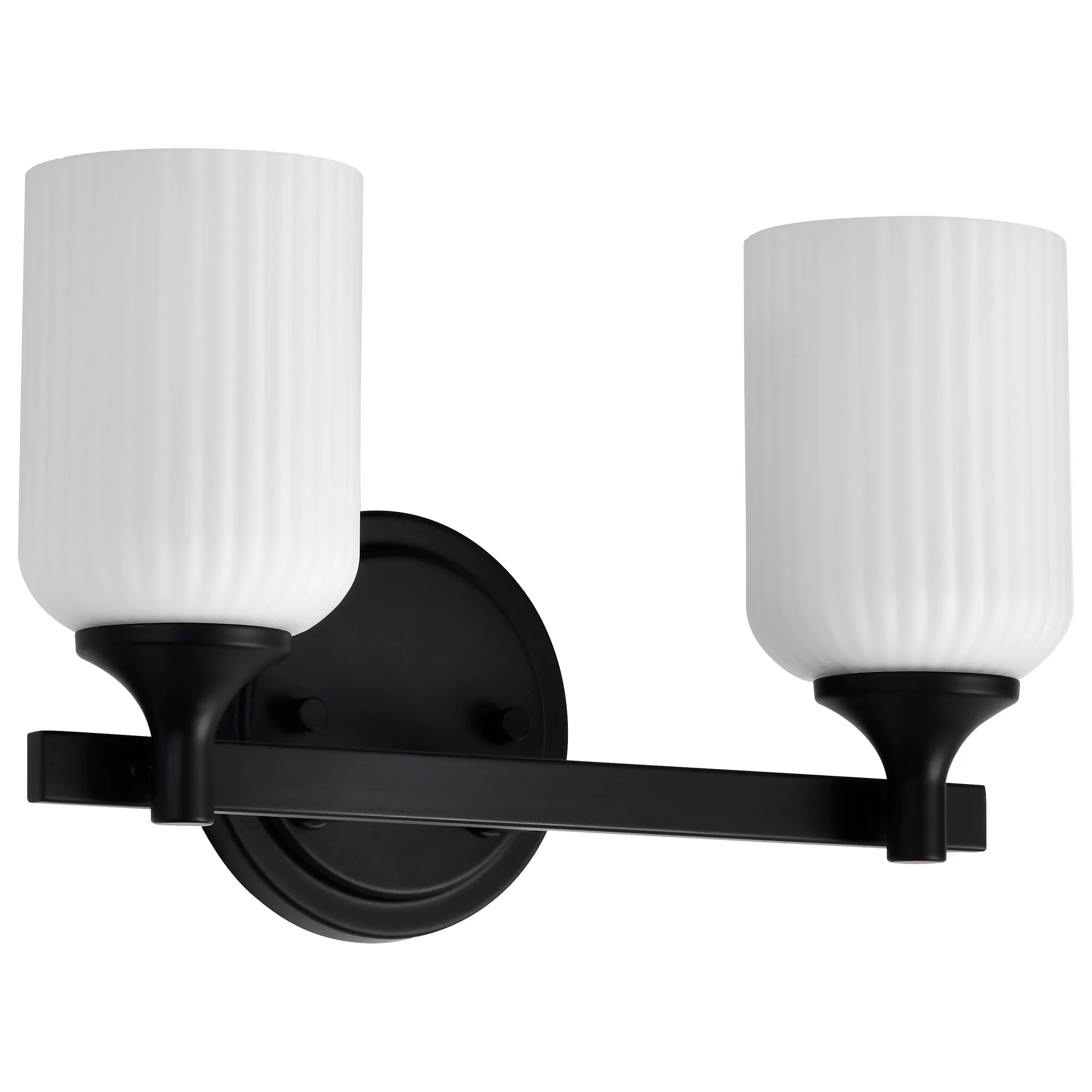 Solara 2-Light Vanity in Matte Black with Frosted Ribbed Glass