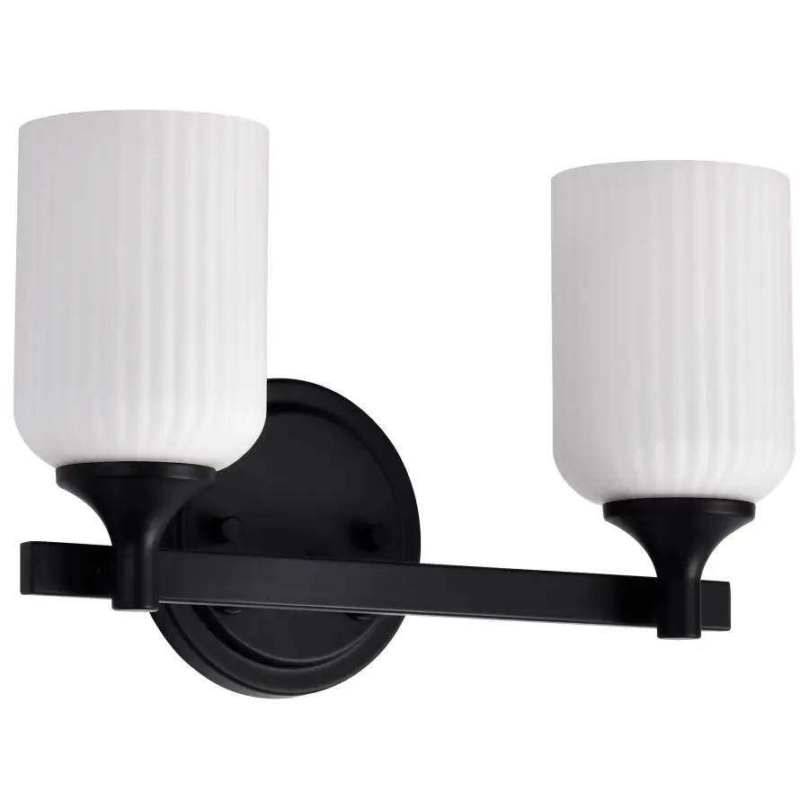 Solara 2-Light Vanity in Matte Black with Frosted Ribbed Glass - Image 1
