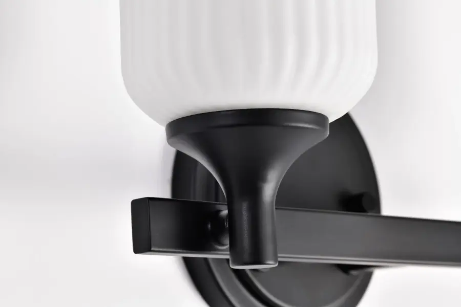 Solara 2-Light Vanity in Matte Black with Frosted Ribbed Glass - Image 12