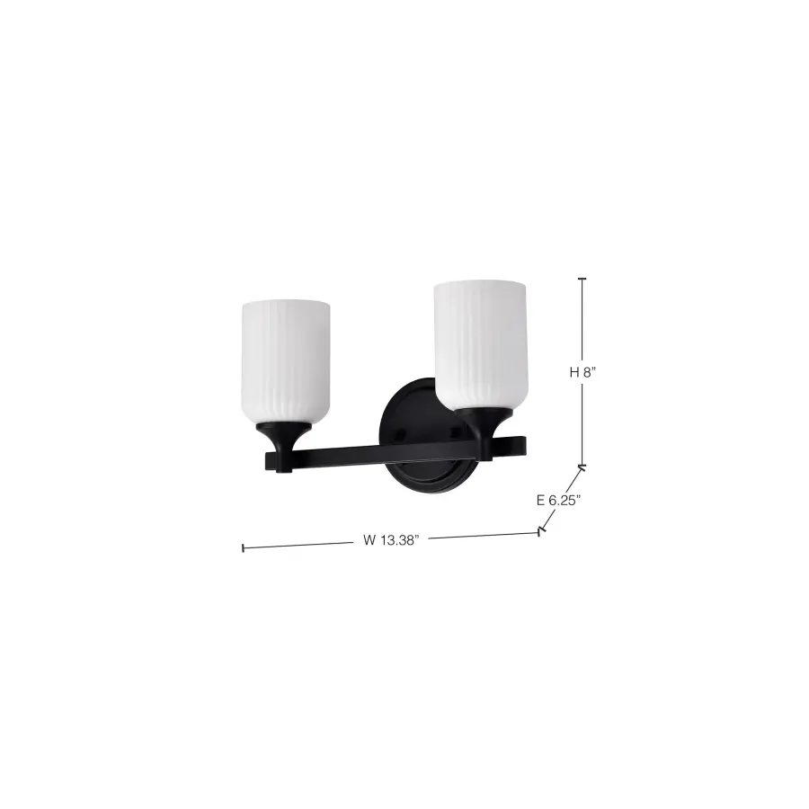 Solara 2-Light Vanity in Matte Black with Frosted Ribbed Glass - Image 17