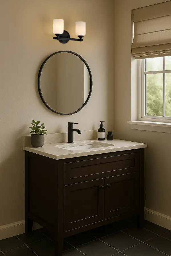 Solara 2-Light Vanity in Matte Black with Frosted Ribbed Glass - Image 18