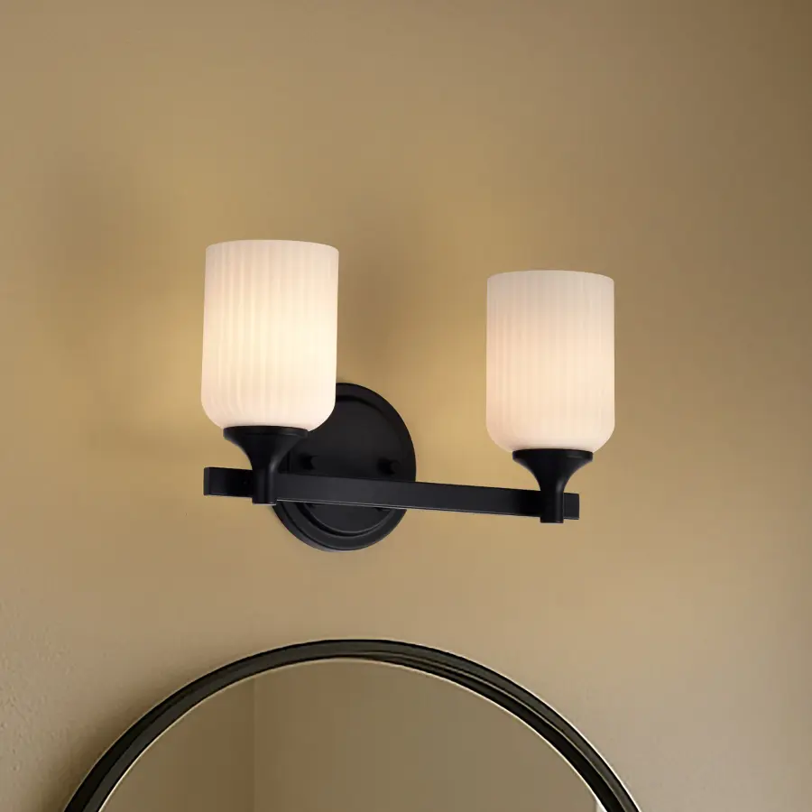 Solara 2-Light Vanity in Matte Black with Frosted Ribbed Glass - Image 19