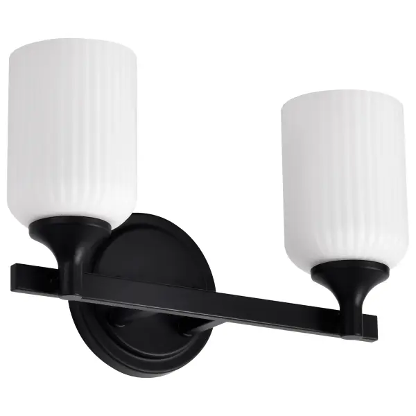 Solara 2-Light Vanity in Matte Black with Frosted Ribbed Glass - Image 3