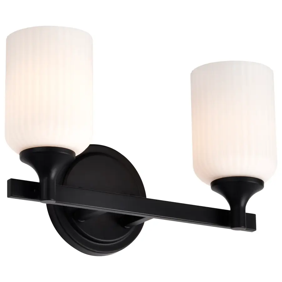 Solara 2-Light Vanity in Matte Black with Frosted Ribbed Glass - Image 4