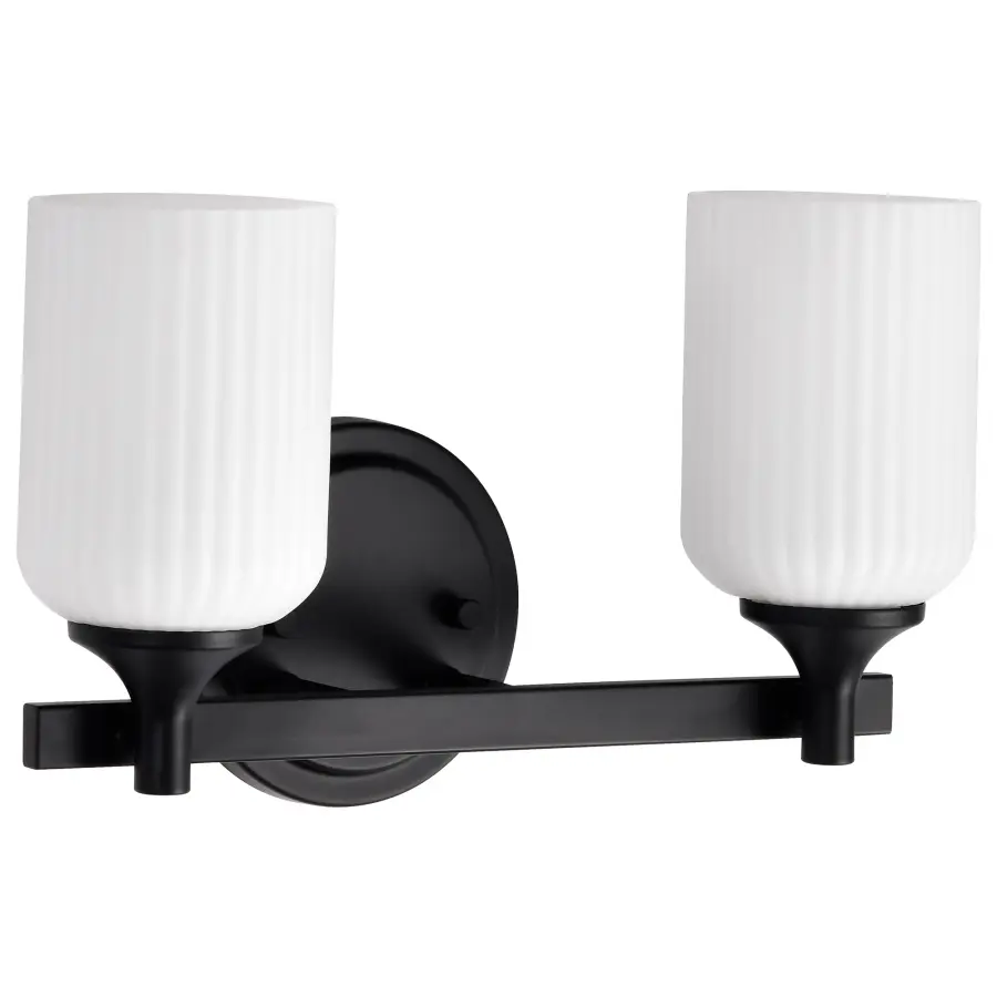 Solara 2-Light Vanity in Matte Black with Frosted Ribbed Glass - Image 5
