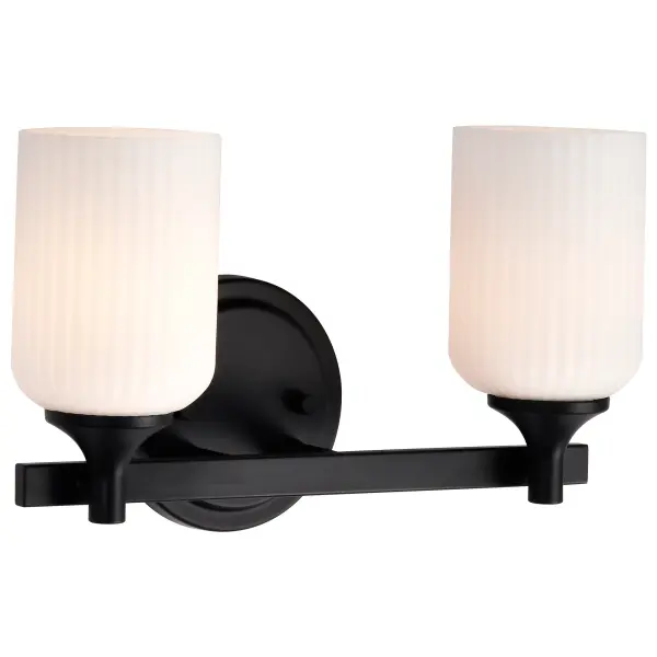 Solara 2-Light Vanity in Matte Black with Frosted Ribbed Glass - Image 6