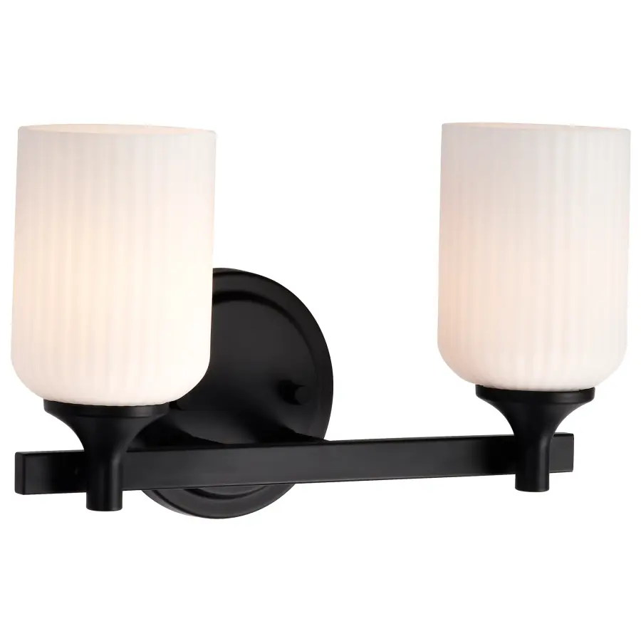 Solara 2-Light Vanity in Matte Black with Frosted Ribbed Glass - Image 6