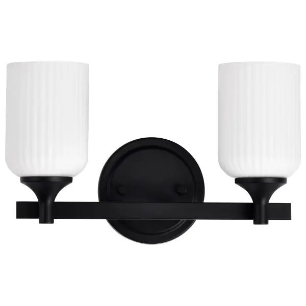Solara 2-Light Vanity in Matte Black with Frosted Ribbed Glass - Image 7