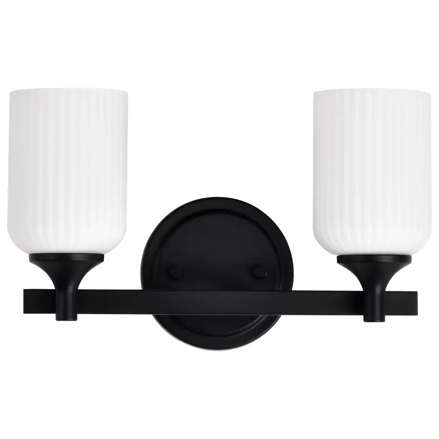 Solara 2-Light Vanity in Matte Black with Frosted Ribbed Glass - Image 7