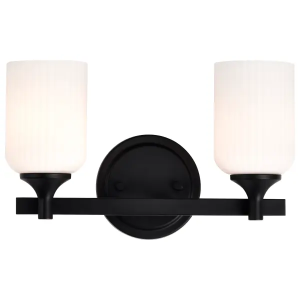Solara 2-Light Vanity in Matte Black with Frosted Ribbed Glass - Image 8