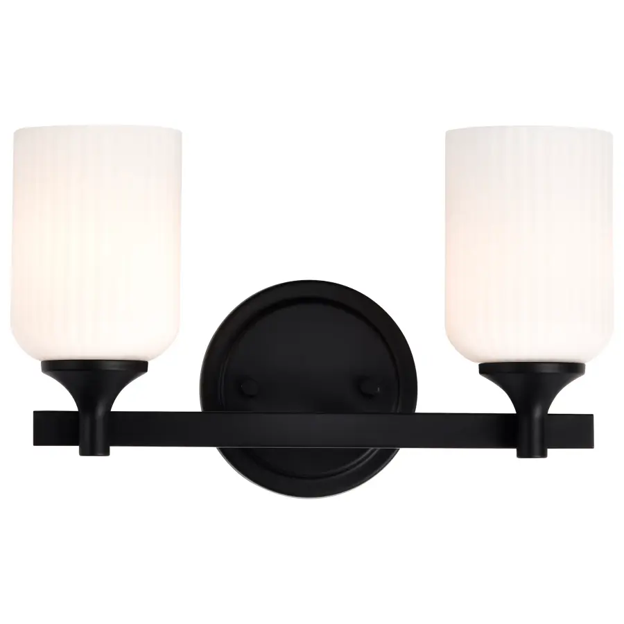 Solara 2-Light Vanity in Matte Black with Frosted Ribbed Glass - Image 8