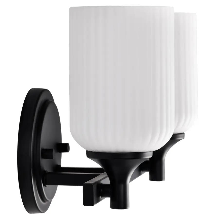 Solara 2-Light Vanity in Matte Black with Frosted Ribbed Glass - Image 9