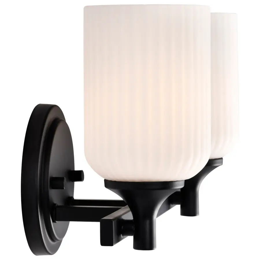 Solara 2-Light Vanity in Matte Black with Frosted Ribbed Glass - Image 10