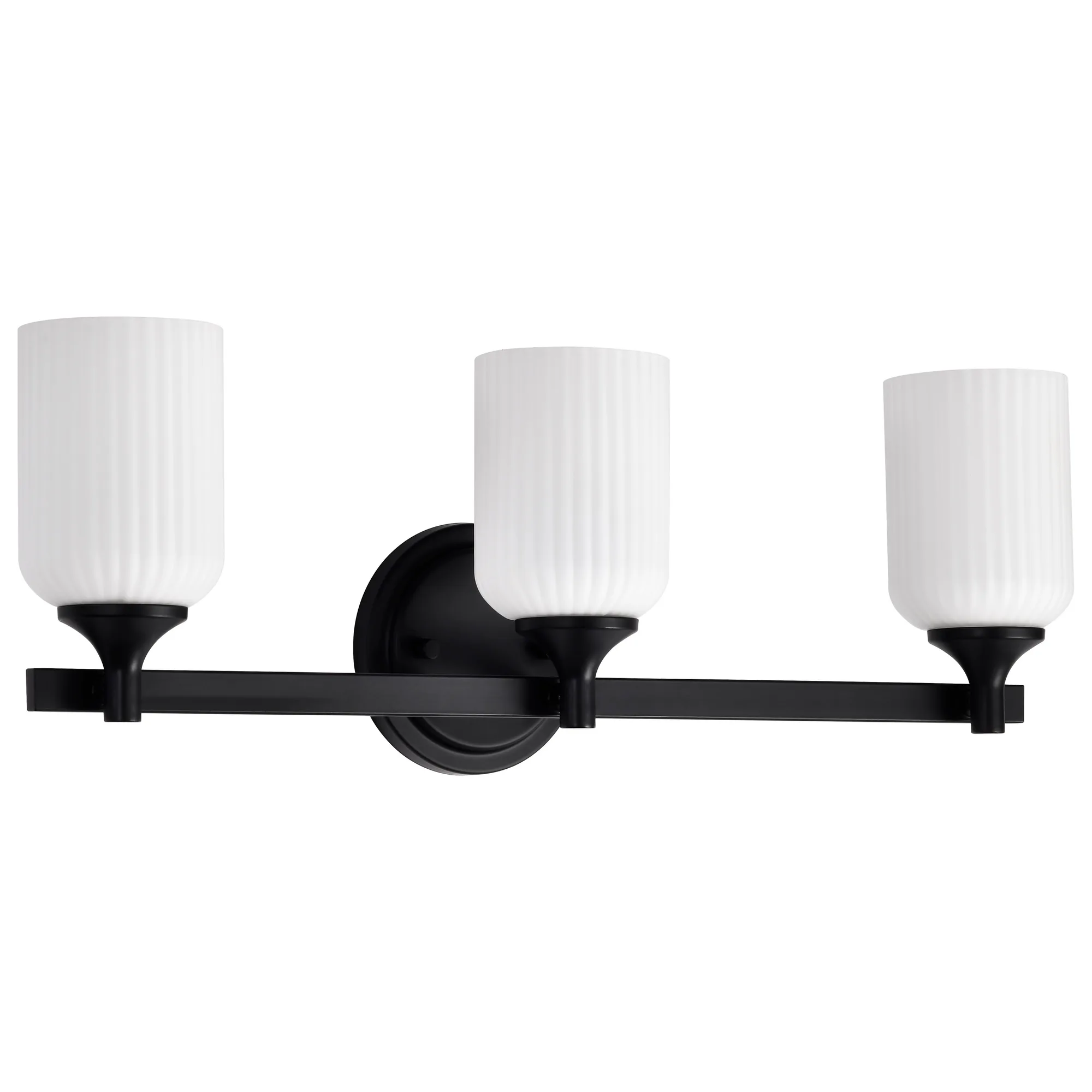 Solara 3-Light Vanity in Matte Black with Frosted Ribbed Glass
