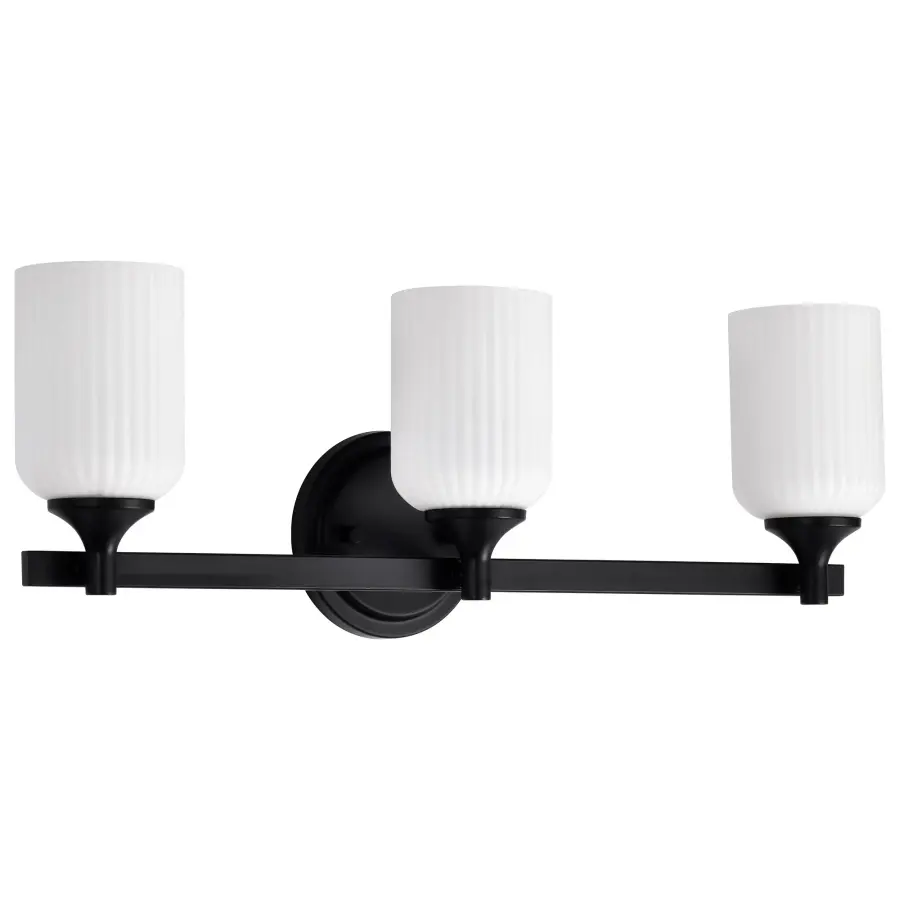 Solara 3-Light Vanity in Matte Black with Frosted Ribbed Glass - Image 1