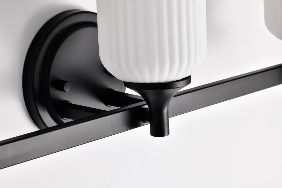 Solara 3-Light Vanity in Matte Black with Frosted Ribbed Glass - Image 11