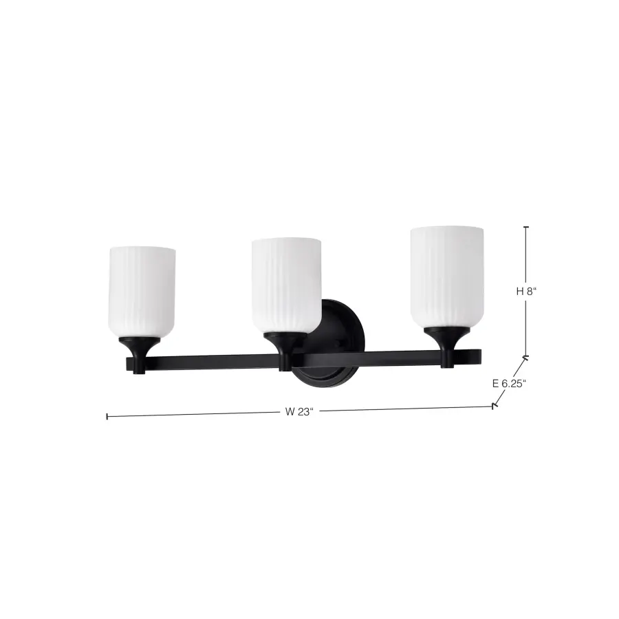 Solara 3-Light Vanity in Matte Black with Frosted Ribbed Glass - Image 17