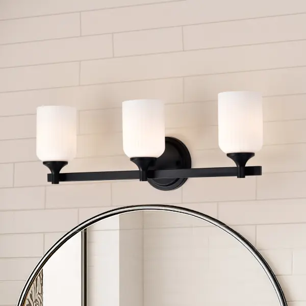 Solara 3-Light Vanity in Matte Black with Frosted Ribbed Glass - Image 18