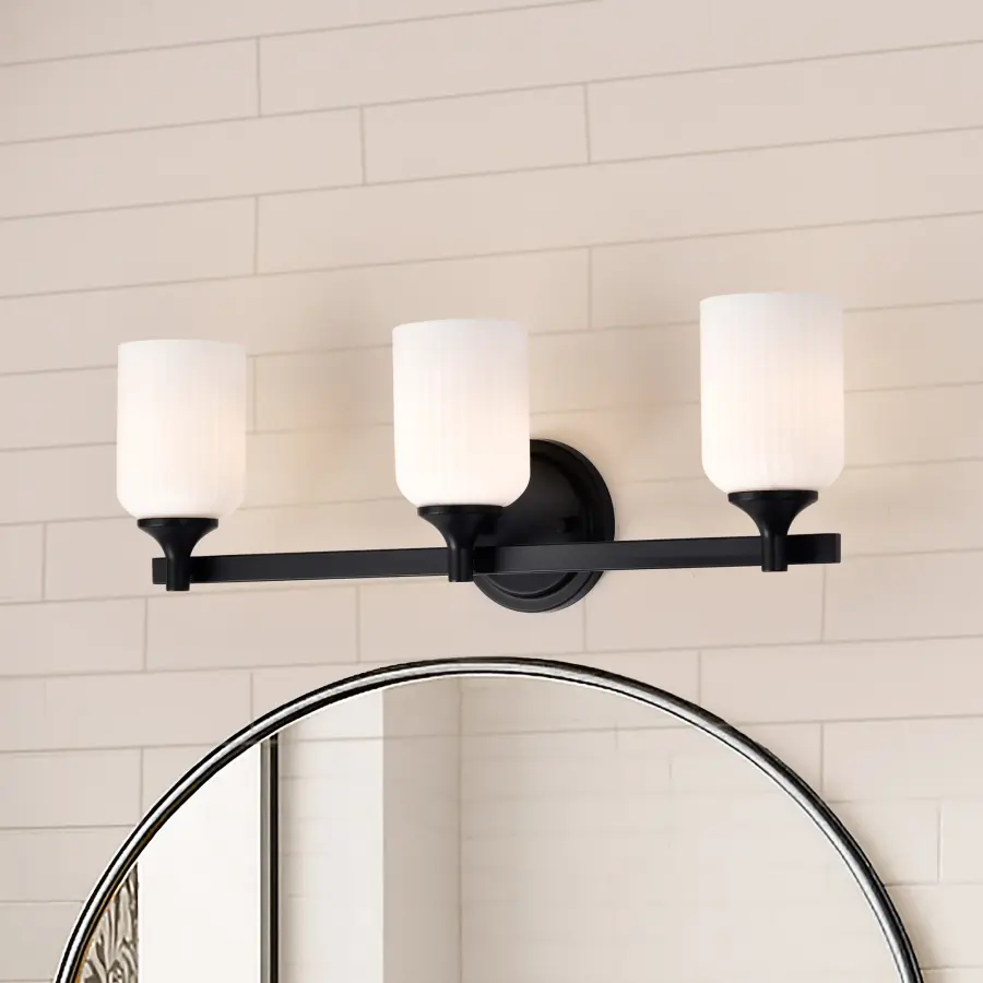 Solara 3-Light Vanity in Matte Black with Frosted Ribbed Glass - Image 18