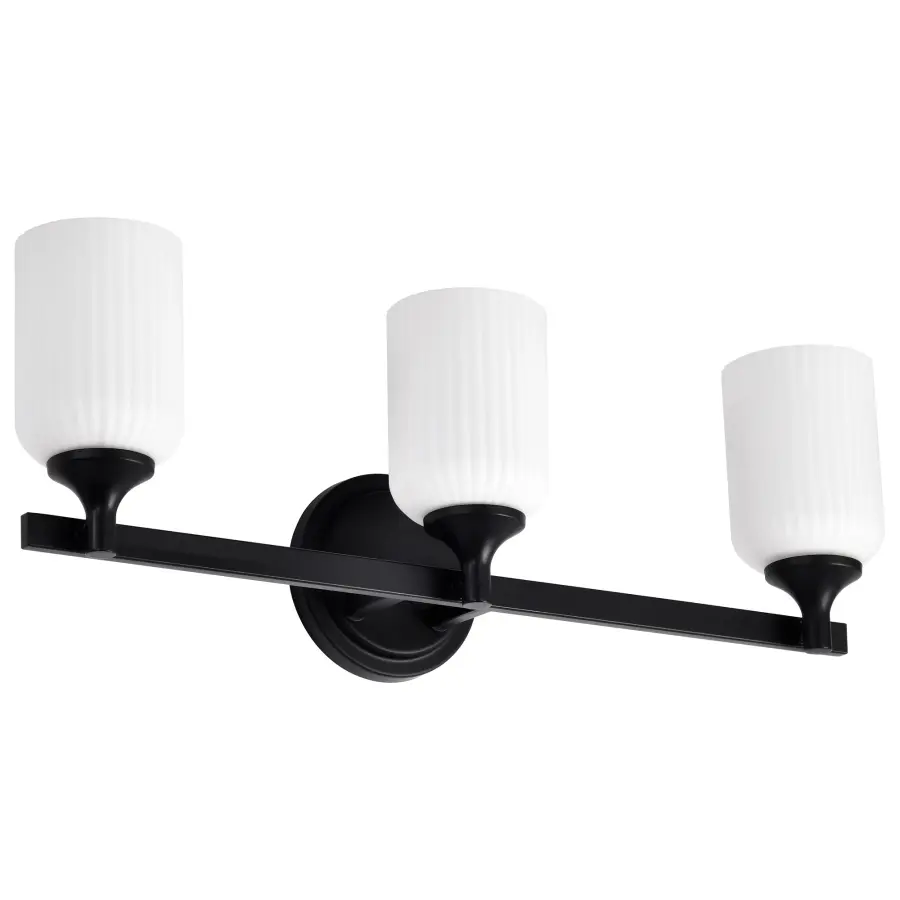 Solara 3-Light Vanity in Matte Black with Frosted Ribbed Glass - Image 3