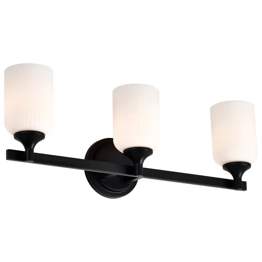 Solara 3-Light Vanity in Matte Black with Frosted Ribbed Glass - Image 4
