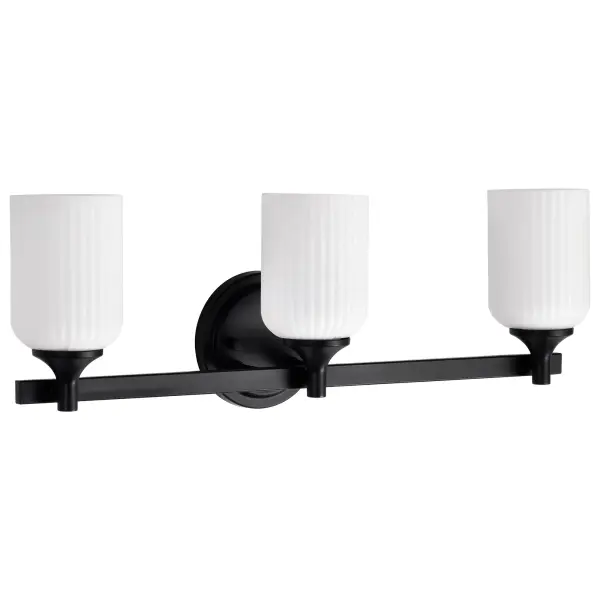 Solara 3-Light Vanity in Matte Black with Frosted Ribbed Glass - Image 5