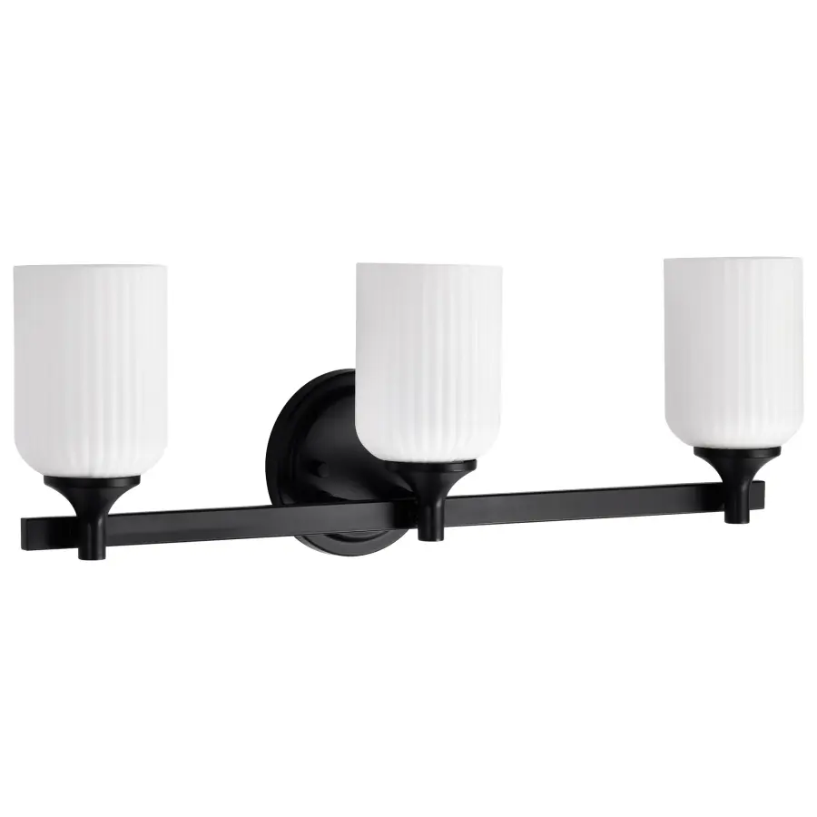 Solara 3-Light Vanity in Matte Black with Frosted Ribbed Glass - Image 5