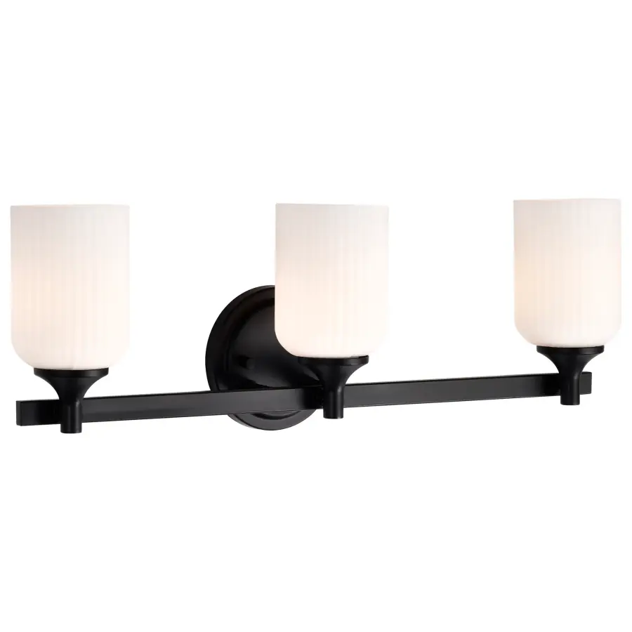 Solara 3-Light Vanity in Matte Black with Frosted Ribbed Glass - Image 6