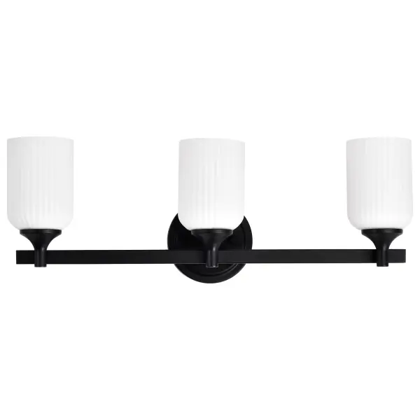 Solara 3-Light Vanity in Matte Black with Frosted Ribbed Glass - Image 7