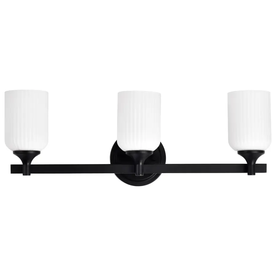 Solara 3-Light Vanity in Matte Black with Frosted Ribbed Glass - Image 7