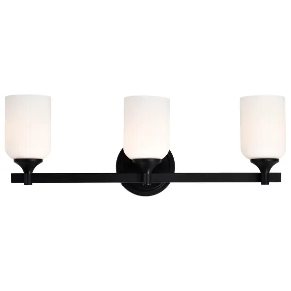 Solara 3-Light Vanity in Matte Black with Frosted Ribbed Glass - Image 8
