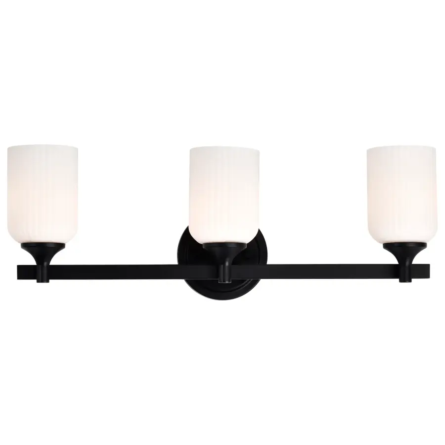 Solara 3-Light Vanity in Matte Black with Frosted Ribbed Glass - Image 8