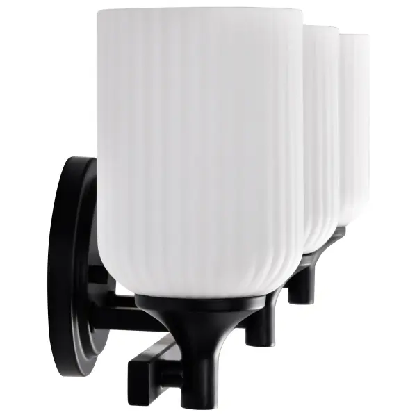 Solara 3-Light Vanity in Matte Black with Frosted Ribbed Glass - Image 9