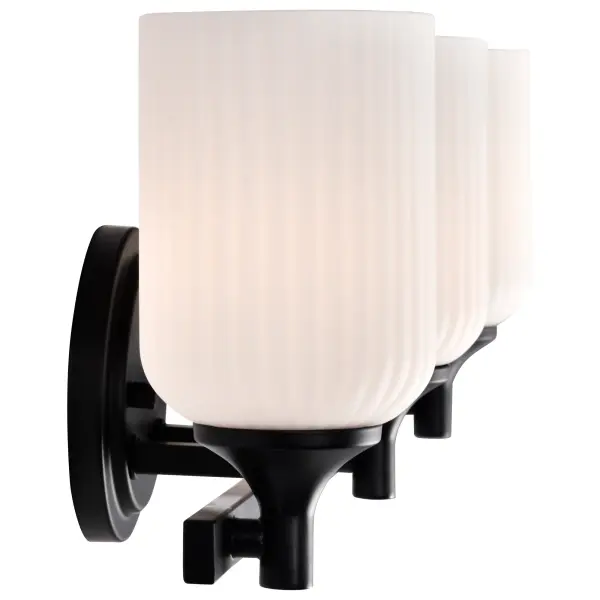 Solara 3-Light Vanity in Matte Black with Frosted Ribbed Glass - Image 10