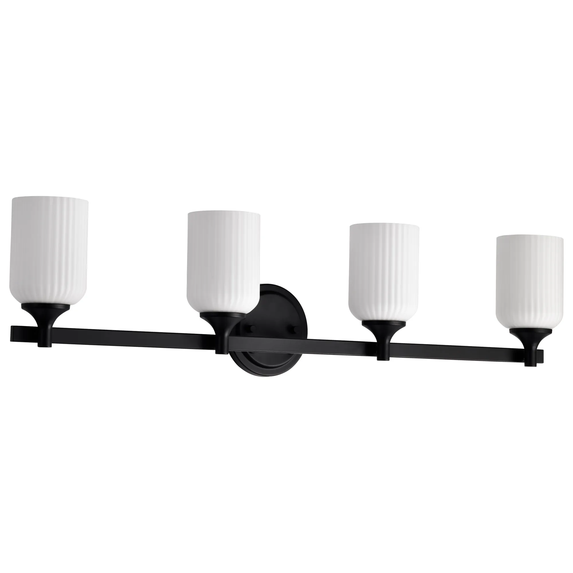 Solara 4-Light Vanity in Matte Black with Frosted Ribbed Glass