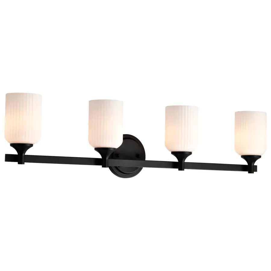 Solara 4-Light Vanity in Matte Black with Frosted Ribbed Glass - Image 2