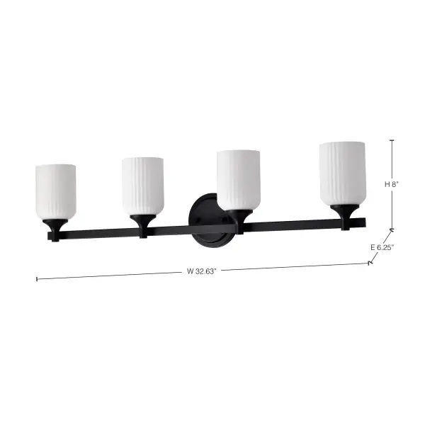 Solara 4-Light Vanity in Matte Black with Frosted Ribbed Glass - Image 16
