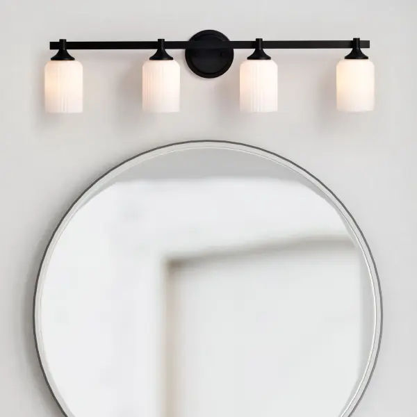 Solara 4-Light Vanity in Matte Black with Frosted Ribbed Glass - Image 18