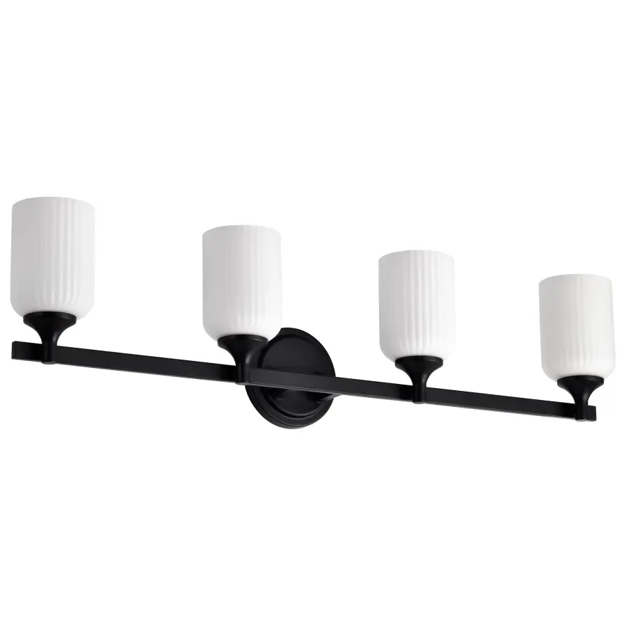Solara 4-Light Vanity in Matte Black with Frosted Ribbed Glass - Image 3