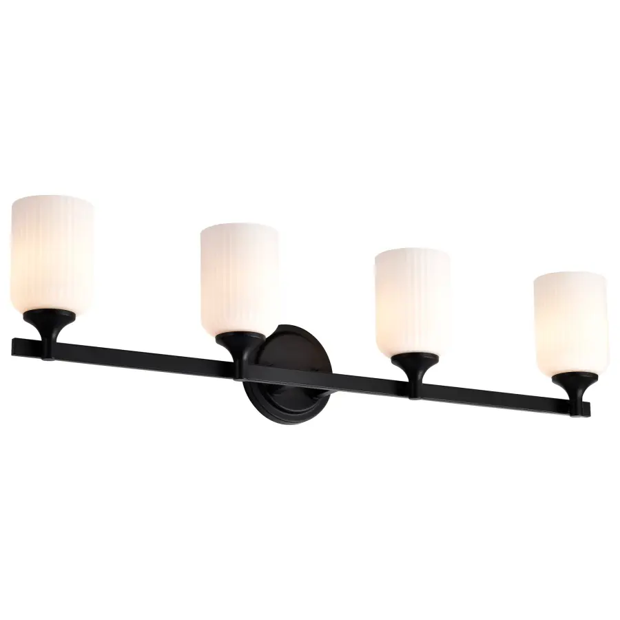 Solara 4-Light Vanity in Matte Black with Frosted Ribbed Glass - Image 4
