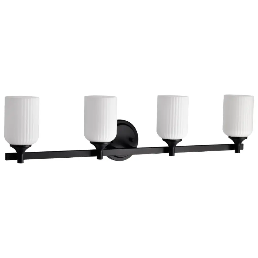 Solara 4-Light Vanity in Matte Black with Frosted Ribbed Glass - Image 5