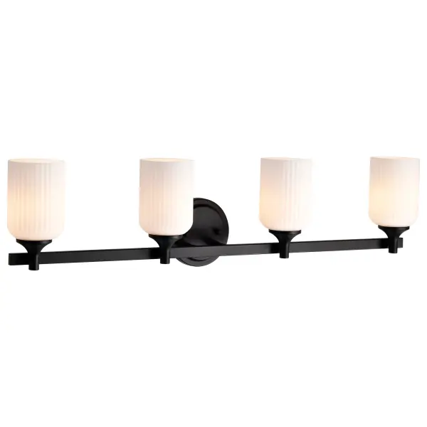Solara 4-Light Vanity in Matte Black with Frosted Ribbed Glass - Image 6