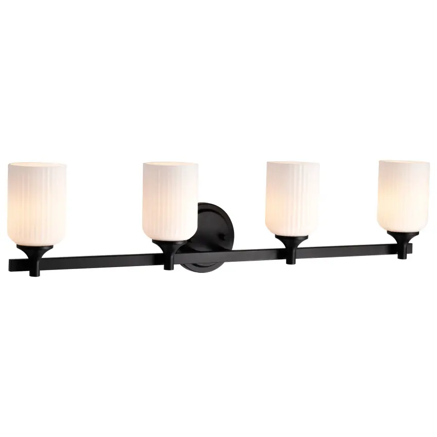 Solara 4-Light Vanity in Matte Black with Frosted Ribbed Glass - Image 6