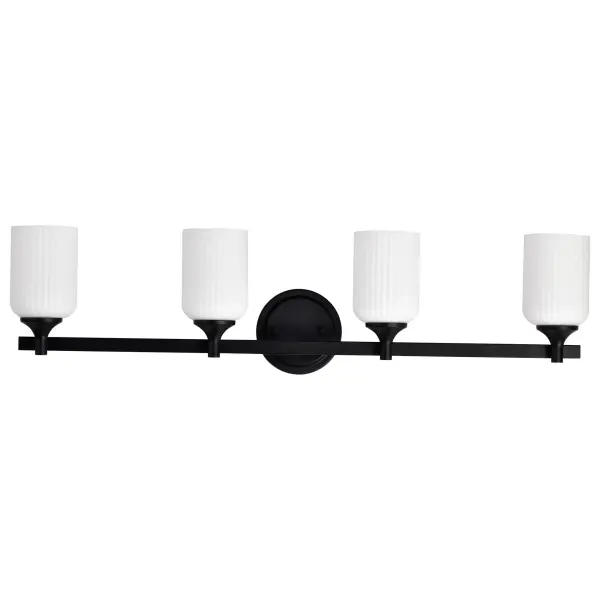 Solara 4-Light Vanity in Matte Black with Frosted Ribbed Glass - Image 7