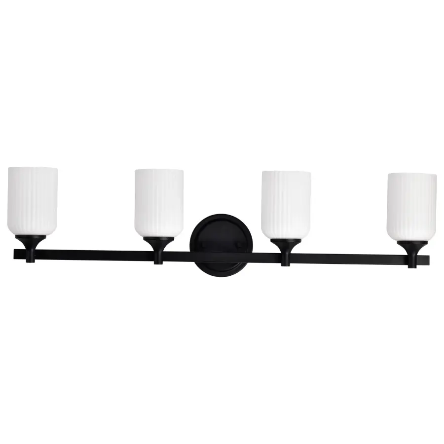 Solara 4-Light Vanity in Matte Black with Frosted Ribbed Glass - Image 7