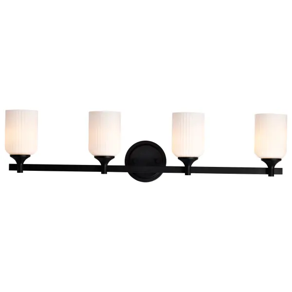 Solara 4-Light Vanity in Matte Black with Frosted Ribbed Glass - Image 8