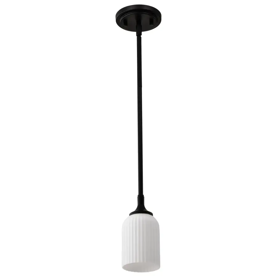 Solara Mini Pendant - Matte Black with Frosted Ribbed Glass - Image 1