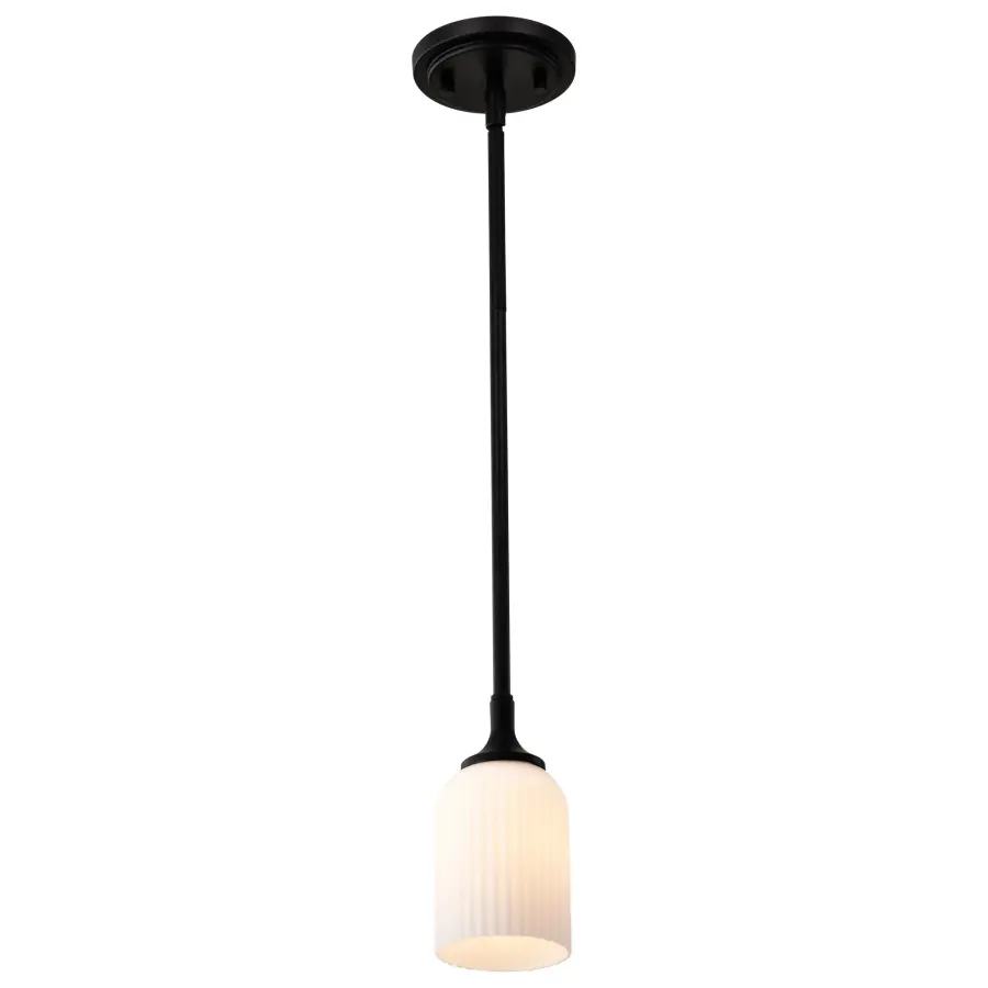 Solara Mini Pendant - Matte Black with Frosted Ribbed Glass - Image 2
